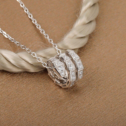 Collier pendentif serpent incrusté diamants argent 925 / plaqué or rose - MonPendentif