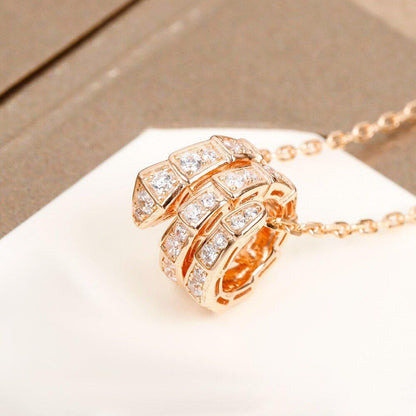 Collier pendentif serpent incrusté diamants argent 925 / plaqué or rose