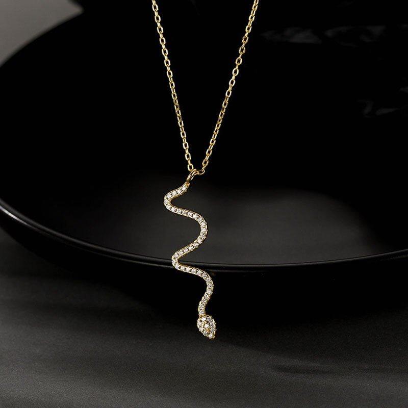 Collier pendentif serpent plat strass - MonPendentif