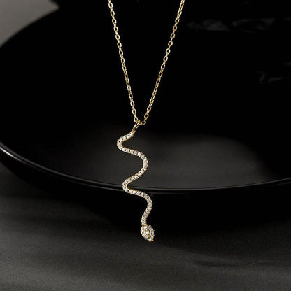 Collier pendentif serpent plat strass - MonPendentif