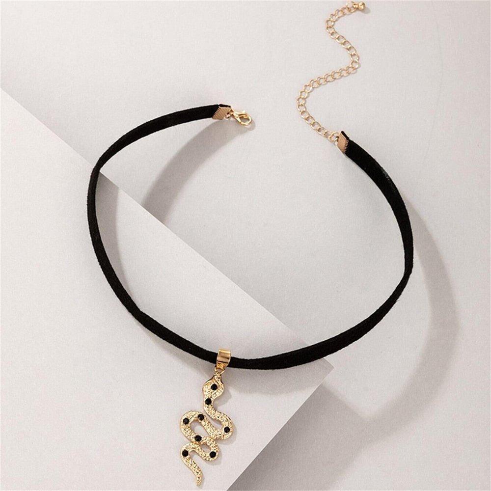 Collier pendentif serpent ras de cou velours - MonPendentif