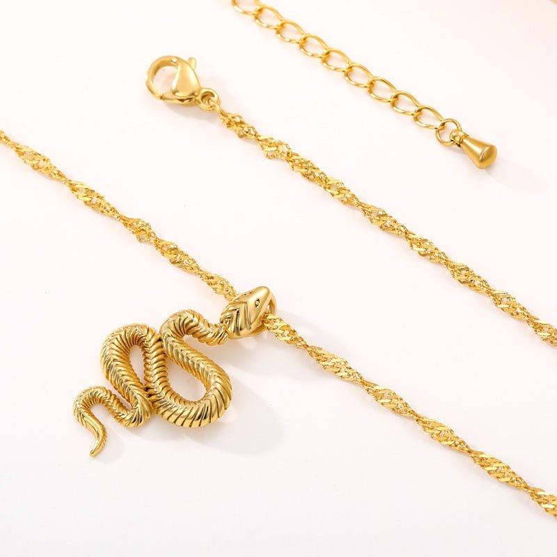 Collier pendentif serpent relief gravé plaqué or / argent
