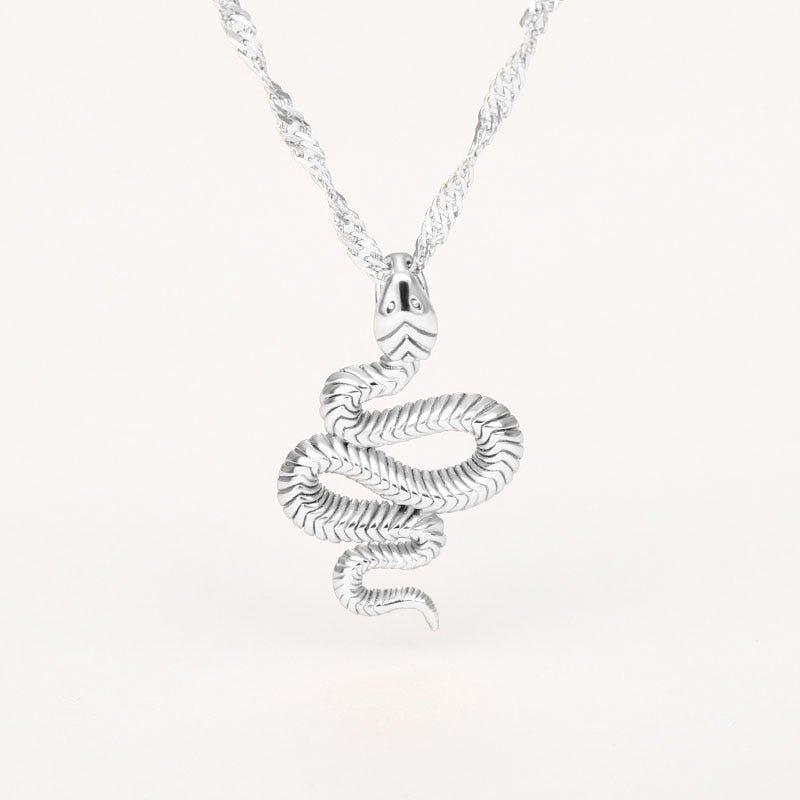Collier pendentif serpent relief gravé plaqué or / argent