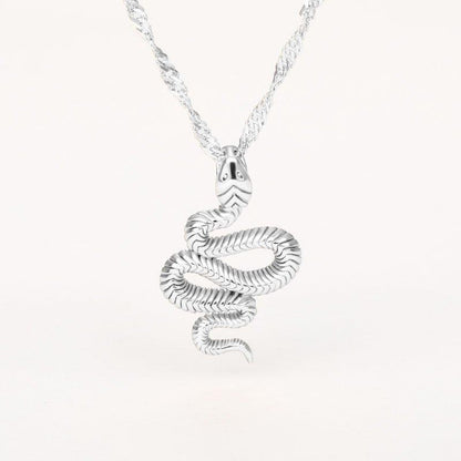 Collier pendentif serpent relief gravé plaqué or / argent