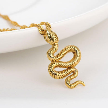 Collier pendentif serpent relief gravé plaqué or / argent