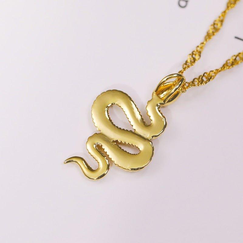 Collier pendentif serpent relief gravé plaqué or / argent