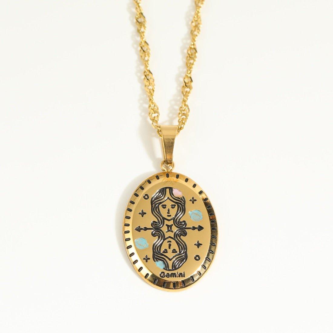 Collier pendentif signe astrologique médaille ovale plaqué or - MonPendentif