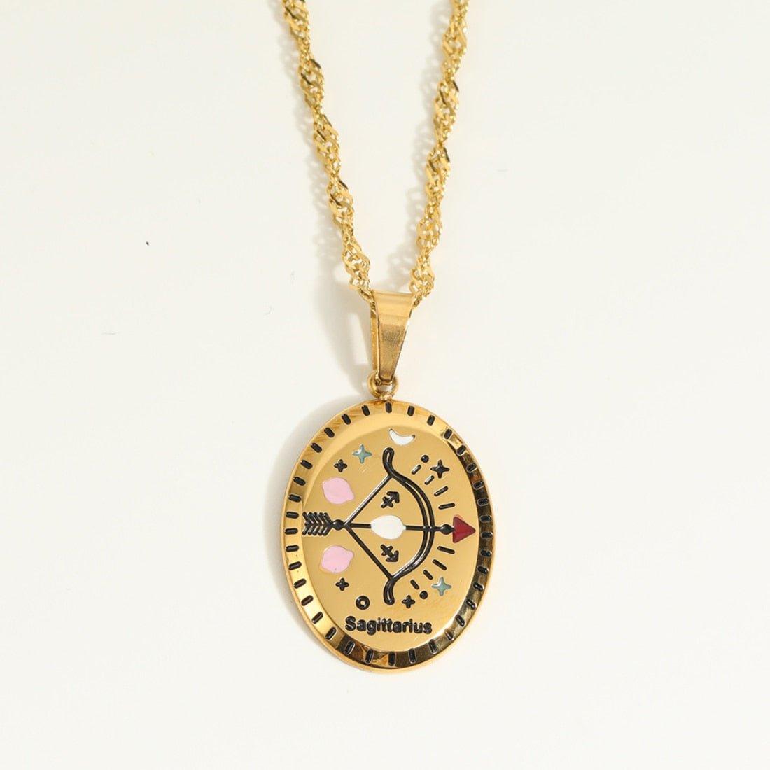 Collier pendentif signe astrologique médaille ovale plaqué or - MonPendentif