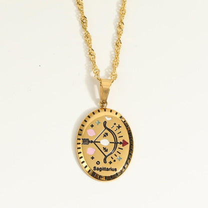 Collier pendentif signe astrologique médaille ovale plaqué or - MonPendentif