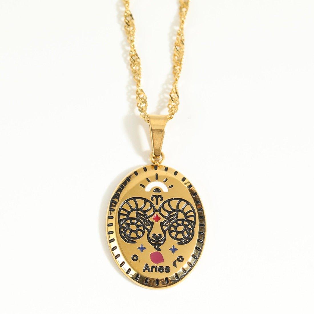 Collier pendentif signe astrologique médaille ovale plaqué or - MonPendentif