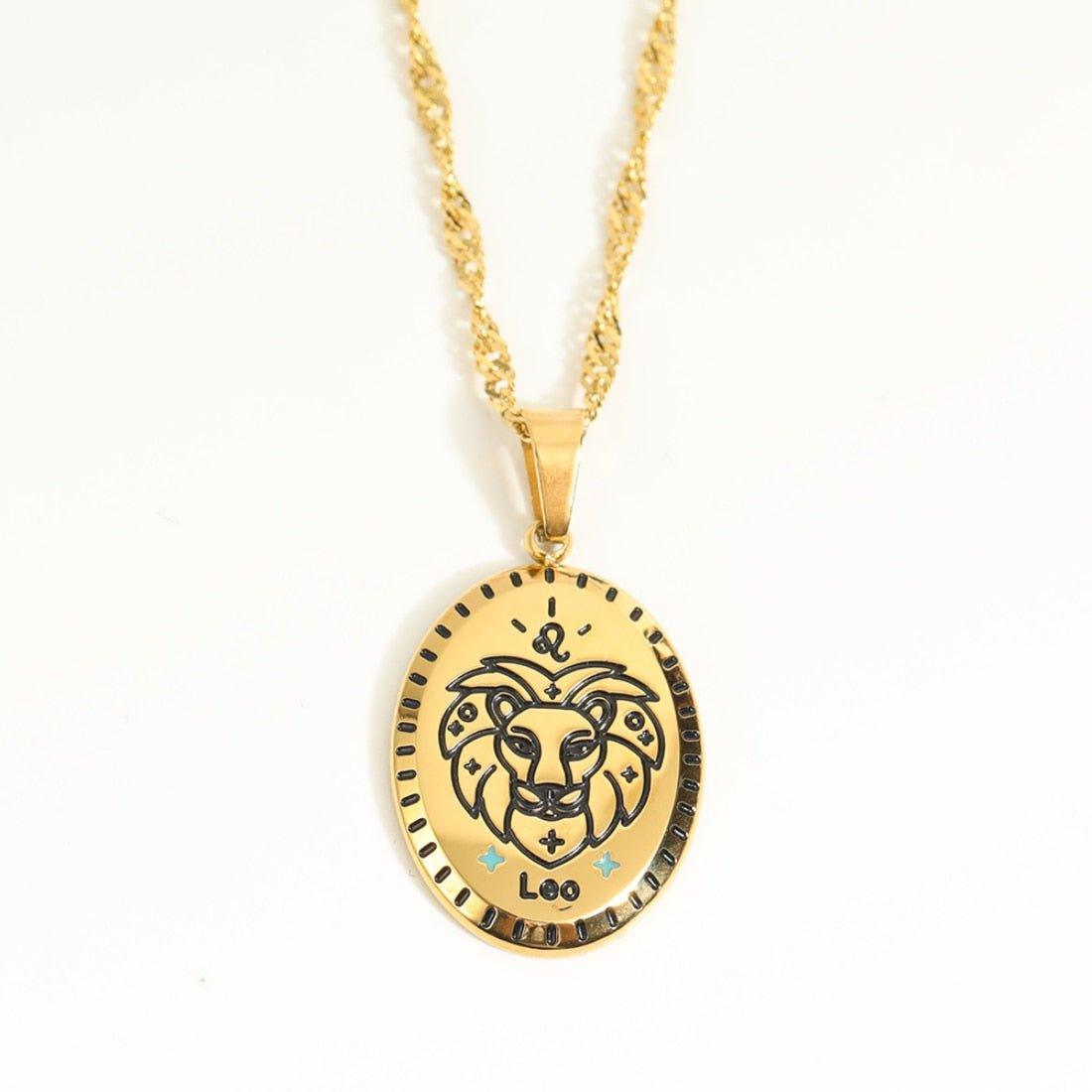 Collier pendentif signe astrologique médaille ovale plaqué or - MonPendentif