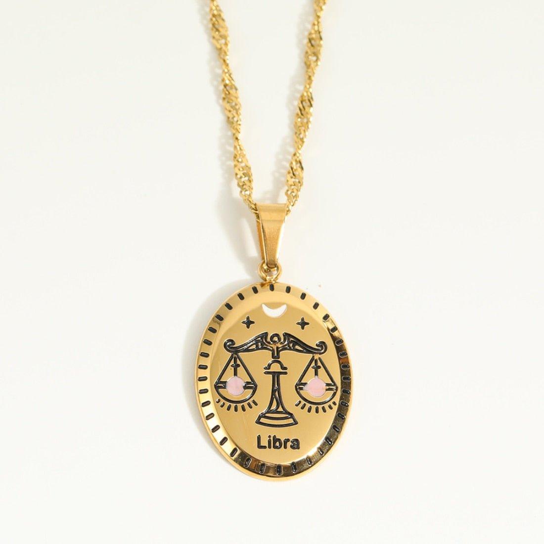 Collier pendentif signe astrologique médaille ovale plaqué or - MonPendentif