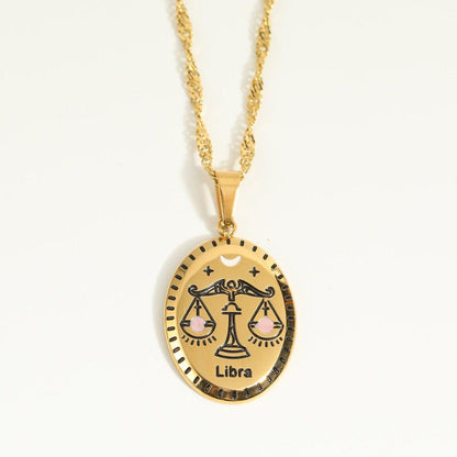 Collier pendentif signe astrologique médaille ovale plaqué or - MonPendentif