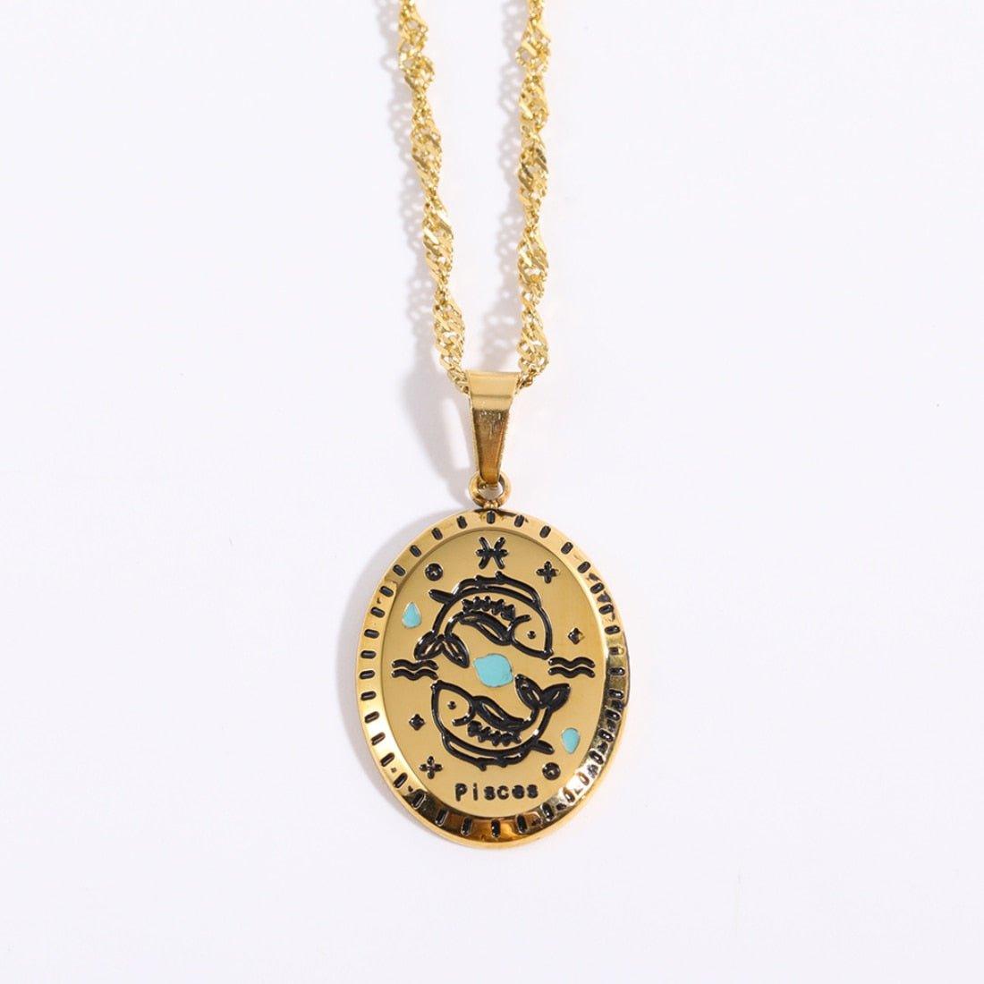 Collier pendentif signe astrologique médaille ovale plaqué or - MonPendentif
