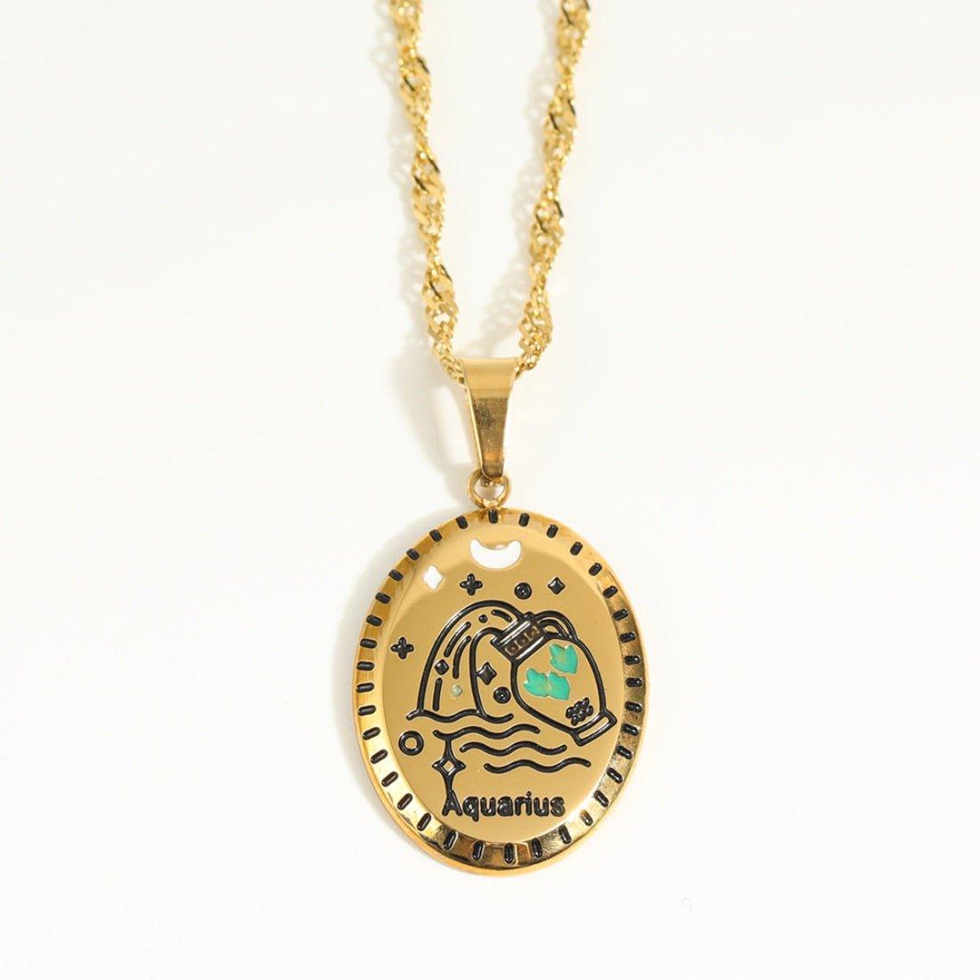 Collier pendentif signe astrologique médaille ovale plaqué or - MonPendentif