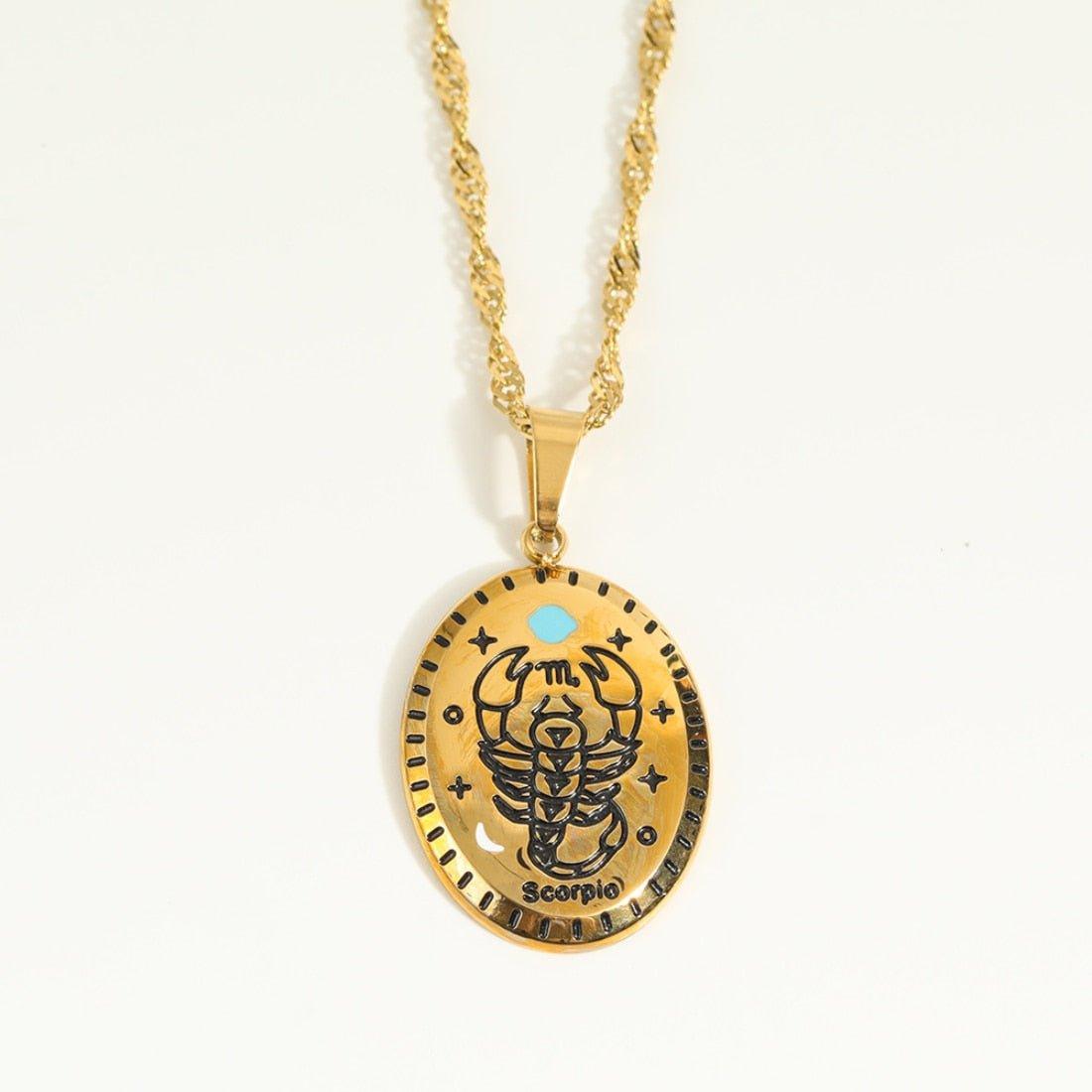 Collier pendentif signe astrologique médaille ovale plaqué or - MonPendentif