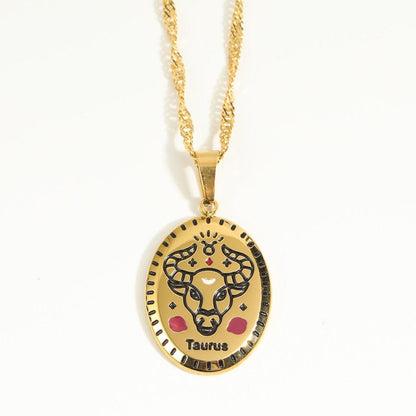 Collier pendentif signe astrologique médaille ovale plaqué or - MonPendentif