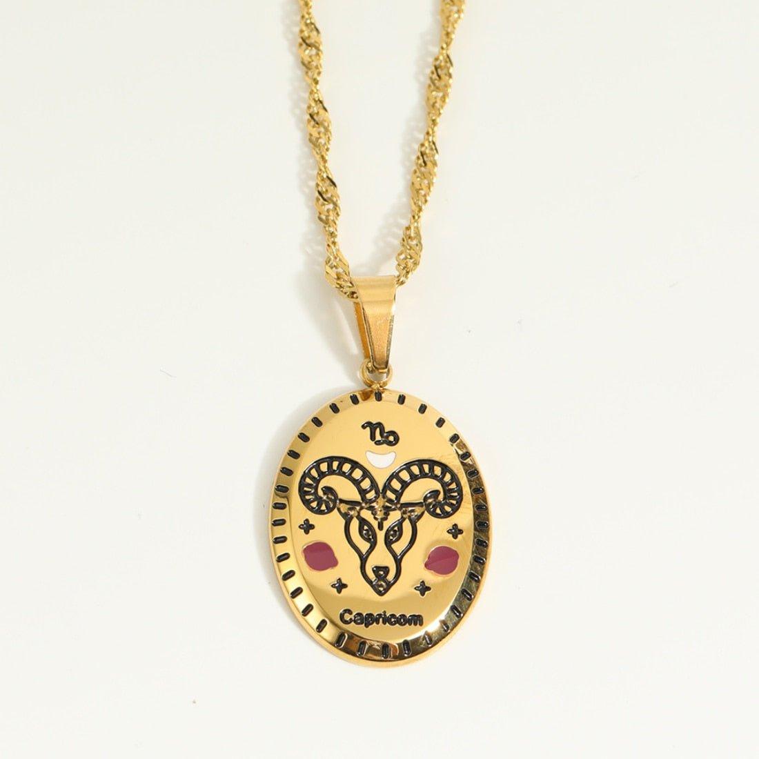 Collier pendentif signe astrologique médaille ovale plaqué or - MonPendentif