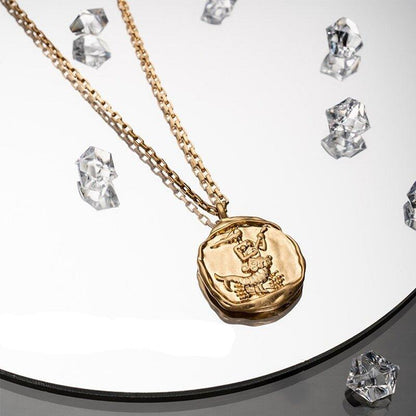 Collier pendentif signe astrologique médaille ronde irrégulière plaqué or - MonPendentif