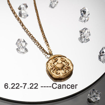 Collier pendentif signe astrologique médaille ronde irrégulière plaqué or - MonPendentif