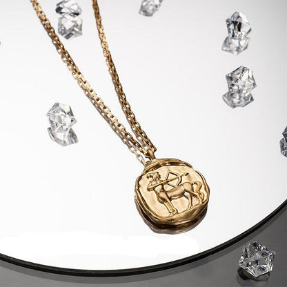 Collier pendentif signe astrologique médaille ronde irrégulière plaqué or - MonPendentif
