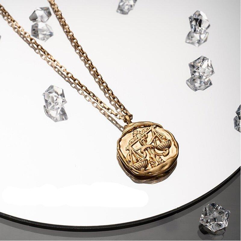 Collier pendentif signe astrologique médaille ronde irrégulière plaqué or - MonPendentif