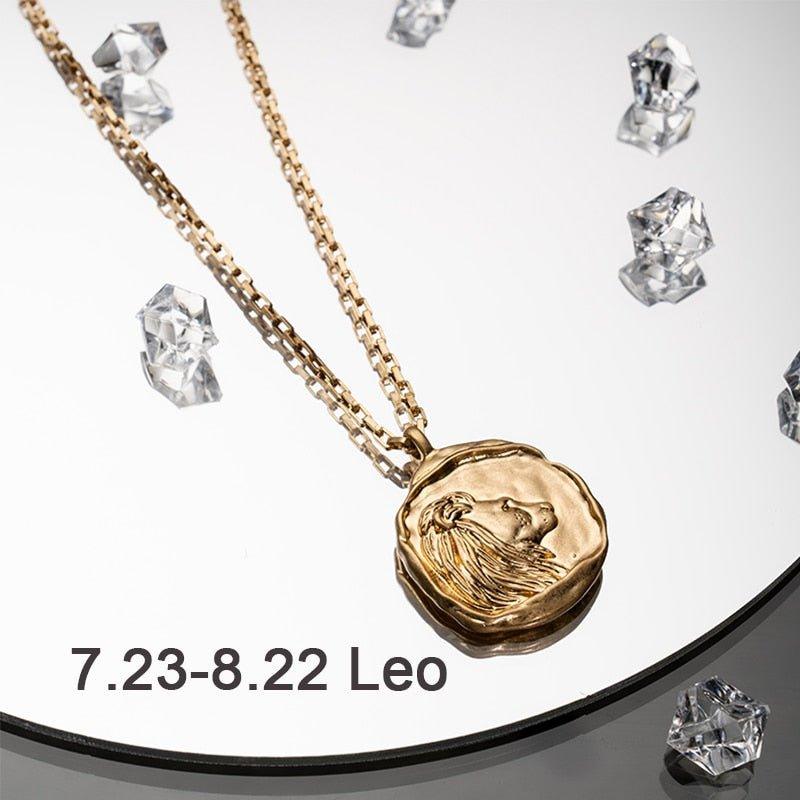 Collier pendentif signe astrologique médaille ronde irrégulière plaqué or - MonPendentif