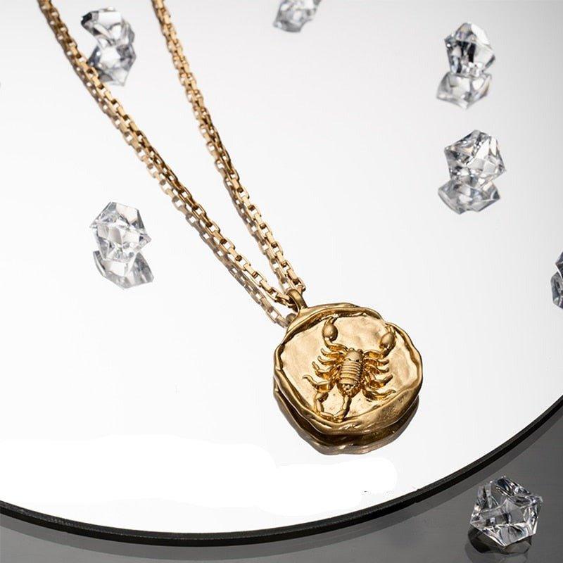 Collier pendentif signe astrologique médaille ronde irrégulière plaqué or - MonPendentif