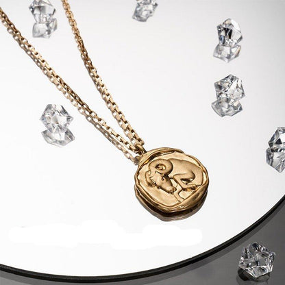 Collier pendentif signe astrologique médaille ronde irrégulière plaqué or - MonPendentif