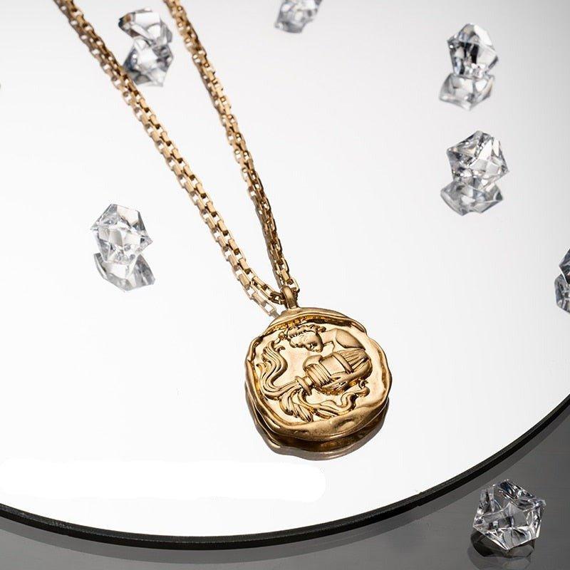 Collier pendentif signe astrologique médaille ronde irrégulière plaqué or - MonPendentif