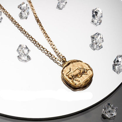 Collier pendentif signe astrologique médaille ronde irrégulière plaqué or - MonPendentif