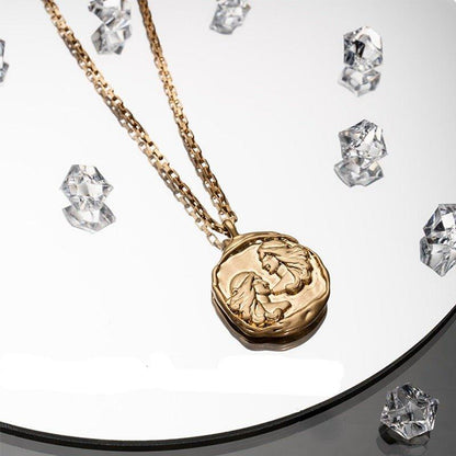 Collier pendentif signe astrologique médaille ronde irrégulière plaqué or - MonPendentif