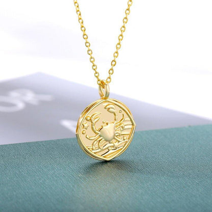 Collier pendentif signe astrologique médaille ronde vintage plaqué or - MonPendentif