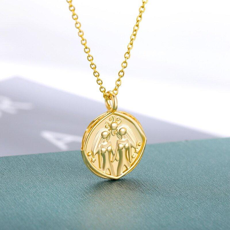 Collier pendentif signe astrologique médaille ronde vintage plaqué or - MonPendentif