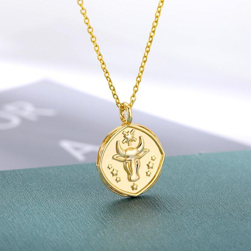 Collier pendentif signe astrologique médaille ronde vintage plaqué or - MonPendentif