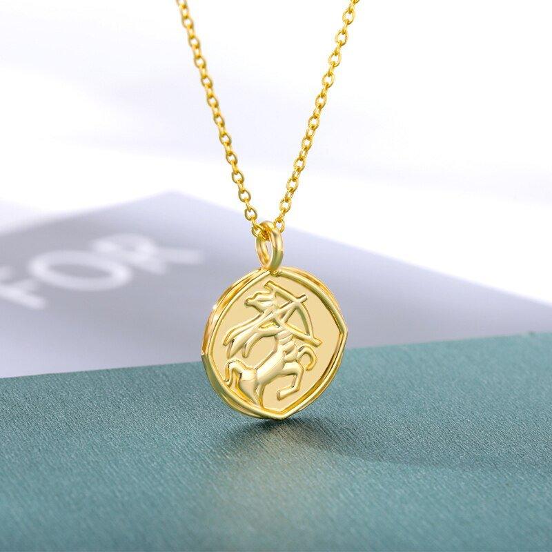 Collier pendentif signe astrologique médaille ronde vintage plaqué or - MonPendentif