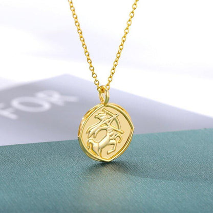 Collier pendentif signe astrologique médaille ronde vintage plaqué or - MonPendentif
