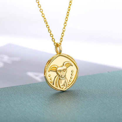Collier pendentif signe astrologique médaille ronde vintage plaqué or - MonPendentif