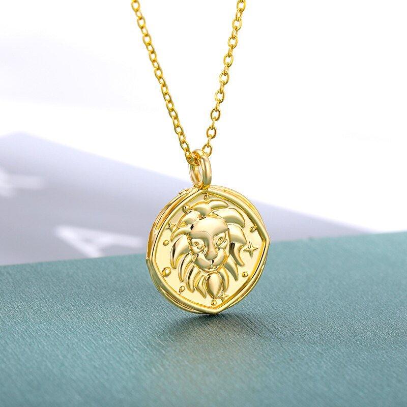 Collier pendentif signe astrologique médaille ronde vintage plaqué or - MonPendentif