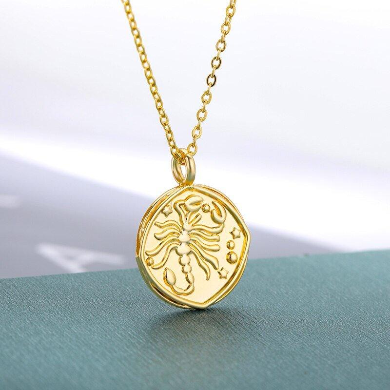 Collier pendentif signe astrologique médaille ronde vintage plaqué or - MonPendentif