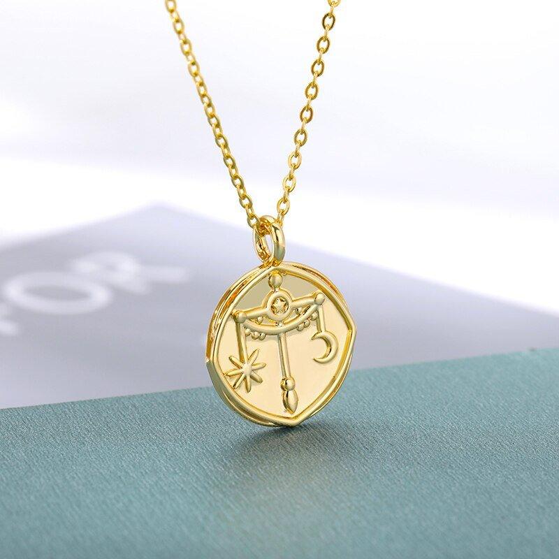 Collier pendentif signe astrologique médaille ronde vintage plaqué or - MonPendentif
