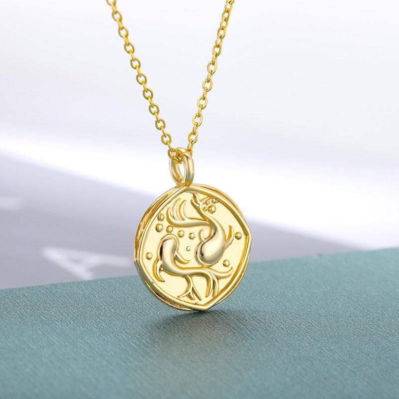 Collier pendentif signe astrologique médaille ronde vintage plaqué or - MonPendentif