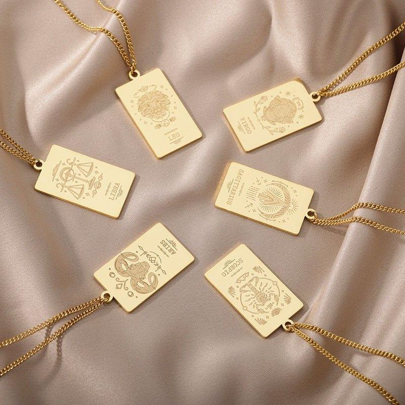 Collier pendentif signe astrologique plat gravé