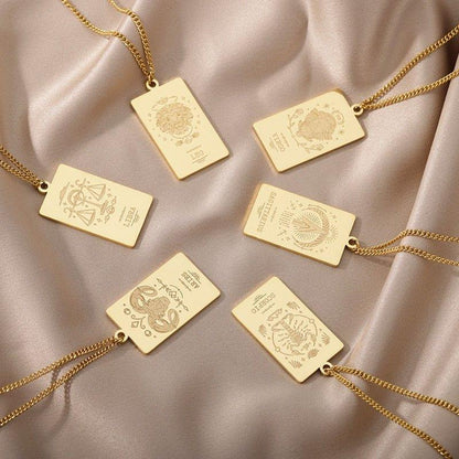 Collier pendentif signe astrologique plat gravé
