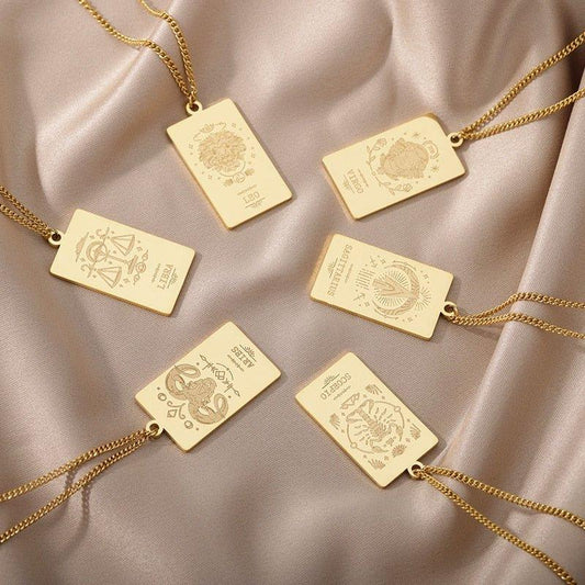 Collier pendentif signe astrologique plat gravé