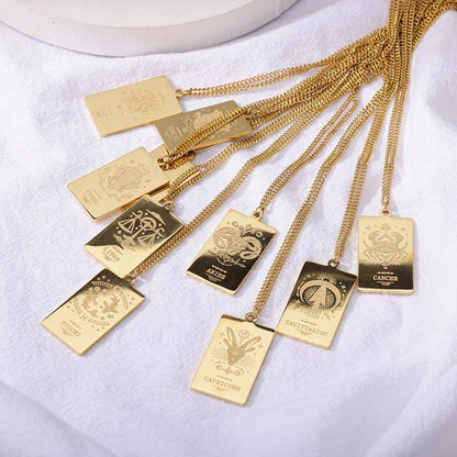 Collier pendentif signe astrologique plat gravé