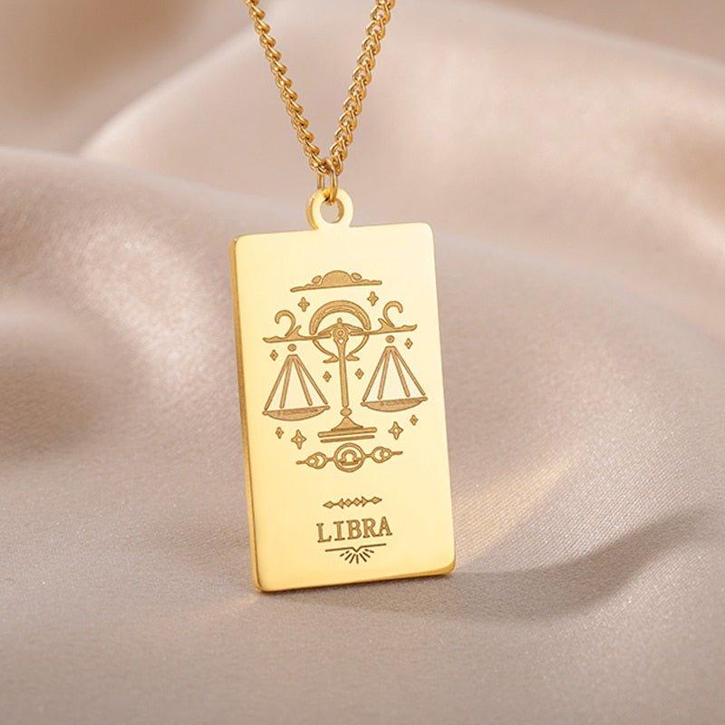 Collier pendentif signe astrologique plat gravé
