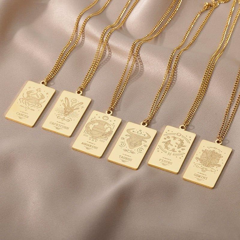 Collier pendentif signe astrologique plat gravé