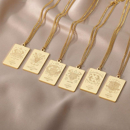 Collier pendentif signe astrologique plat gravé