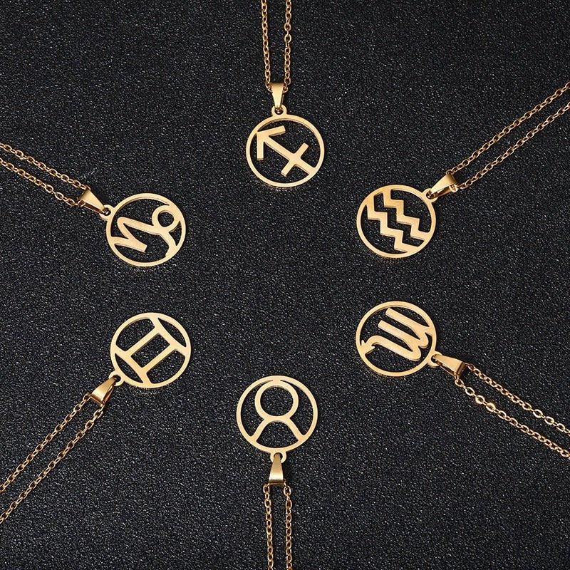 Collier pendentif signe astrologique rond creux